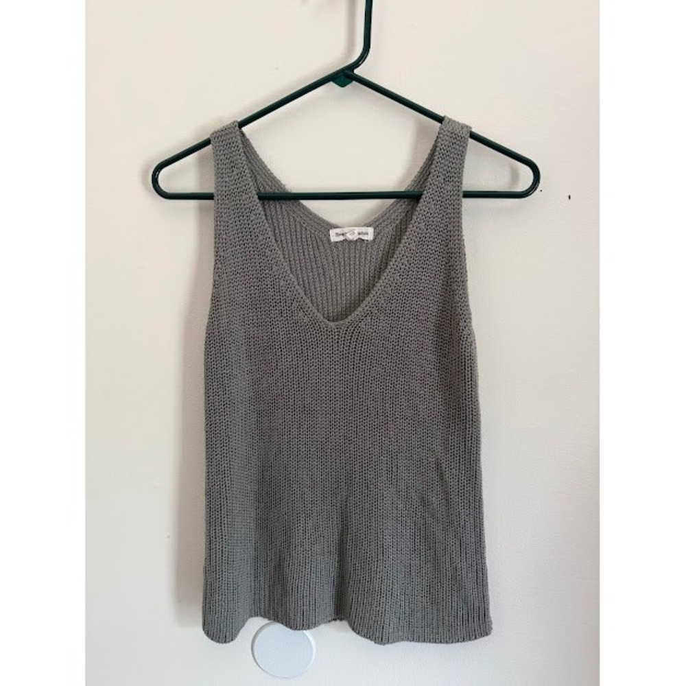 Boho Newbury Kustom Sweater Tank Women Small Grey V-Neck Knit Sleeveless Top